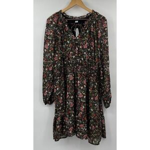 Boho Floral Metallic Thread Smocked Waist Ruffle Neckline‎ Old Navy Sz XXL NWT